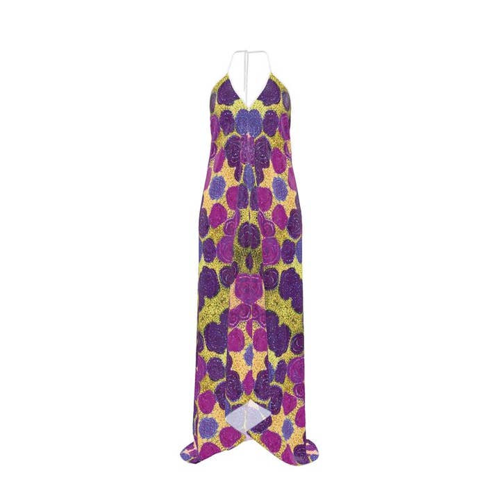 Robe dos nu à col halter « Turning Up Purple Roses » pour la vente par Ally Bee Design