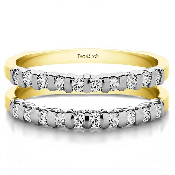 1/2 karat Bar sæt runde kontur Ring vagt i tofarvet guld for engroshandel hos TwoBirch