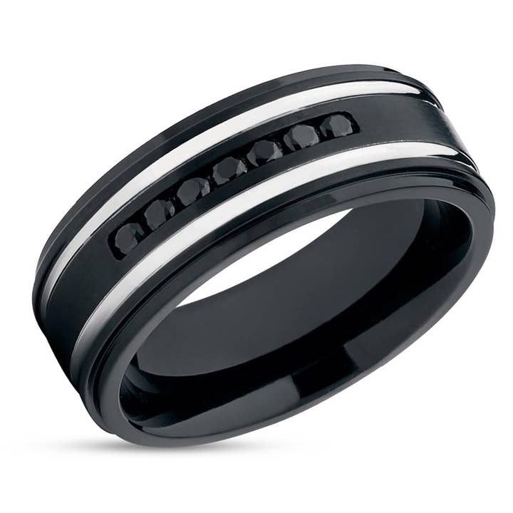 Black Titanium Ring - Men's Wedding Band - CZ Ring - Titanium Ring - Matte for wholesale by Lucky Love Rings