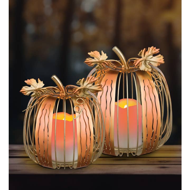 Orange LED Copper Pumpkin Decor Set/2 for wholesale on Faire5