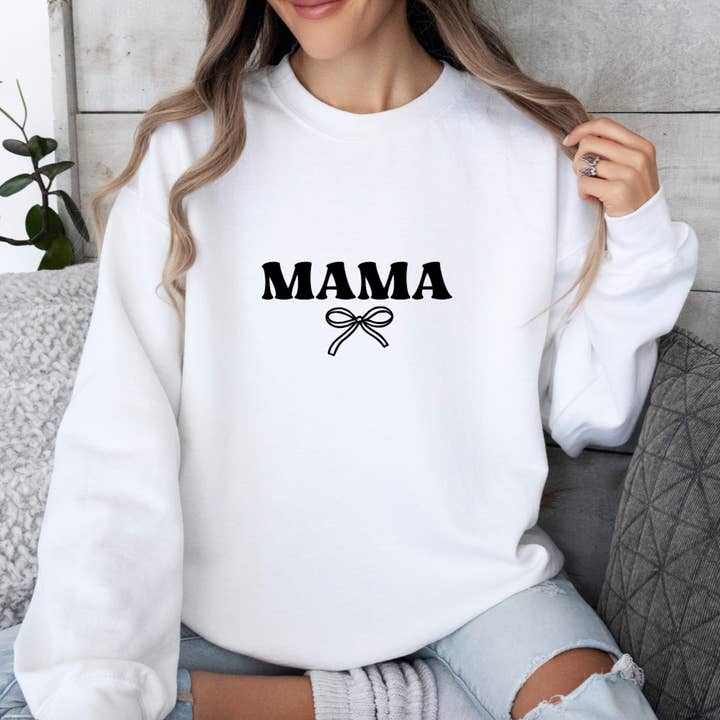 Minimalist Cute Boho Mama sweater, Mama with bow Sweatshirt for wholesale by Hunter Kouture