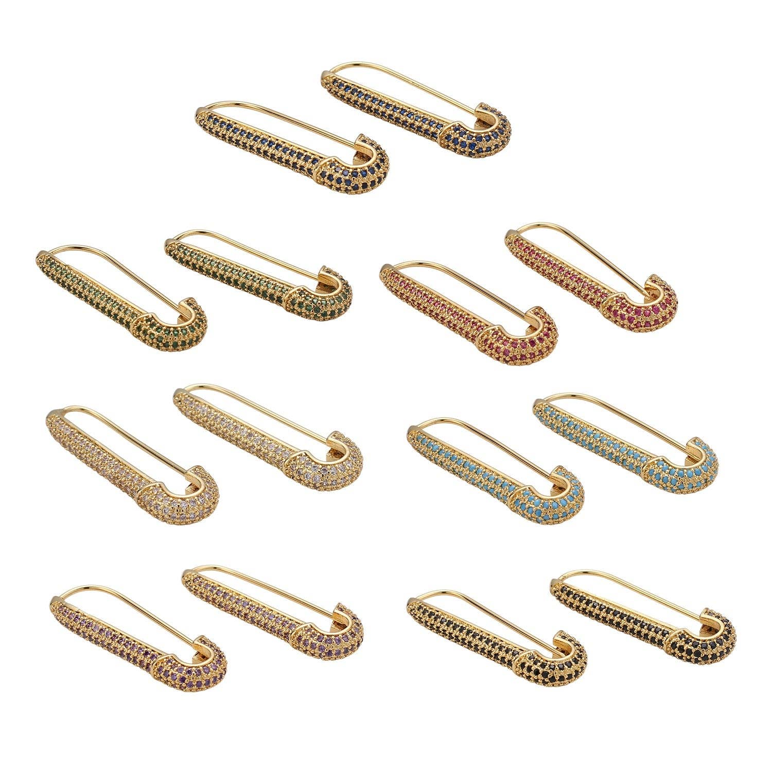 Aim Eternal - Wholesale Individual charm/pendant - Gold Sparkly safety pin Pendant- medium safety pins Charm Holder pave safety for Bridal Jewelry minimal modern Supply K-604 - K-6107