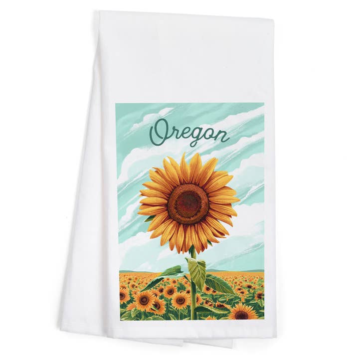 ORGANIC TEA TOWEL Oregon, Dare to Bloom, Sunflower for wholesale by Lantern Press