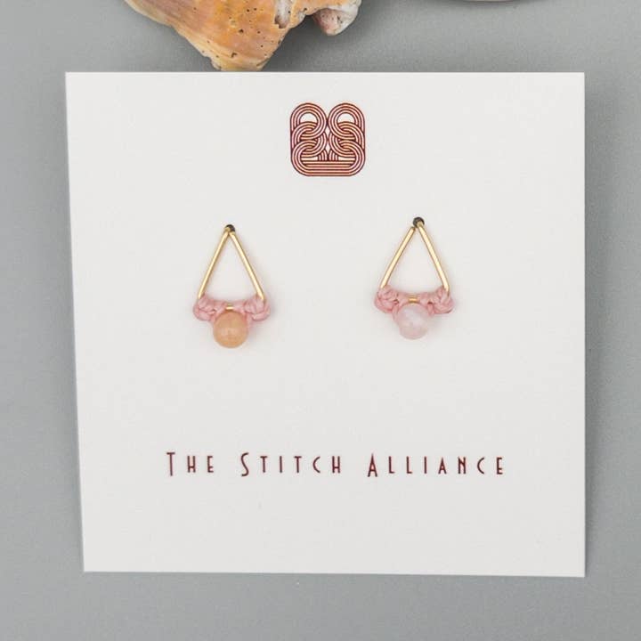 Pink Opal Stud Earrings | Gold Fill Triangle Stud | Handmade for wholesale by The Stitch Alliance