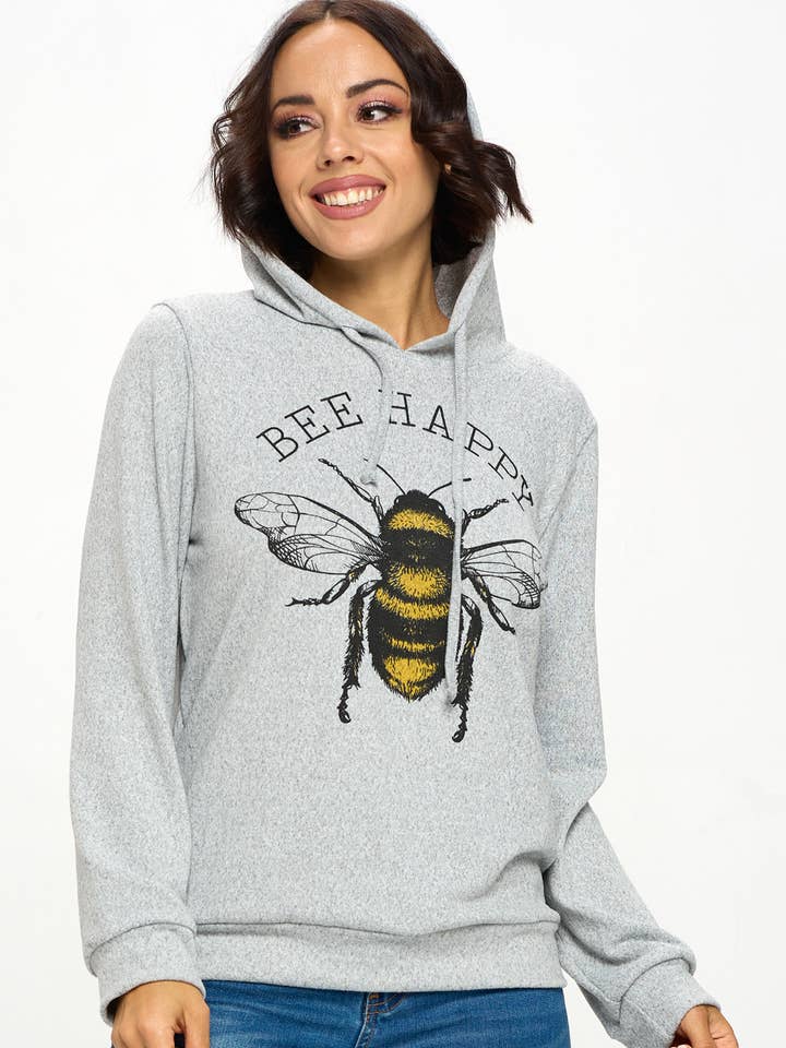 Bee Happy Print Hoodie With Pocket for wholesale by LA Soul