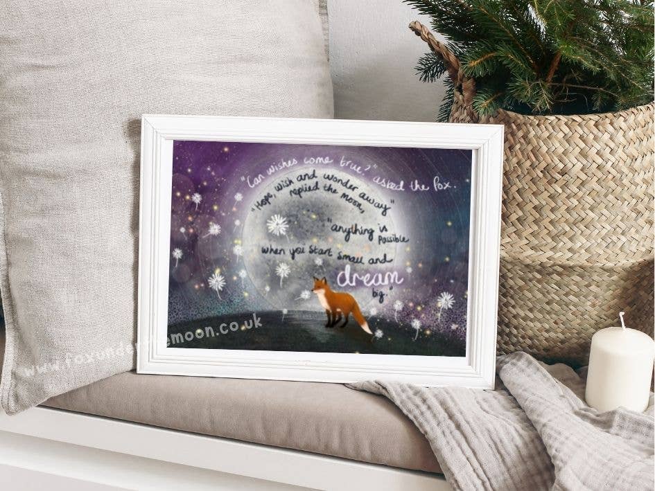 Fox Under The Moon – wholesale Art print – A4 Art Print ~ Wishes3