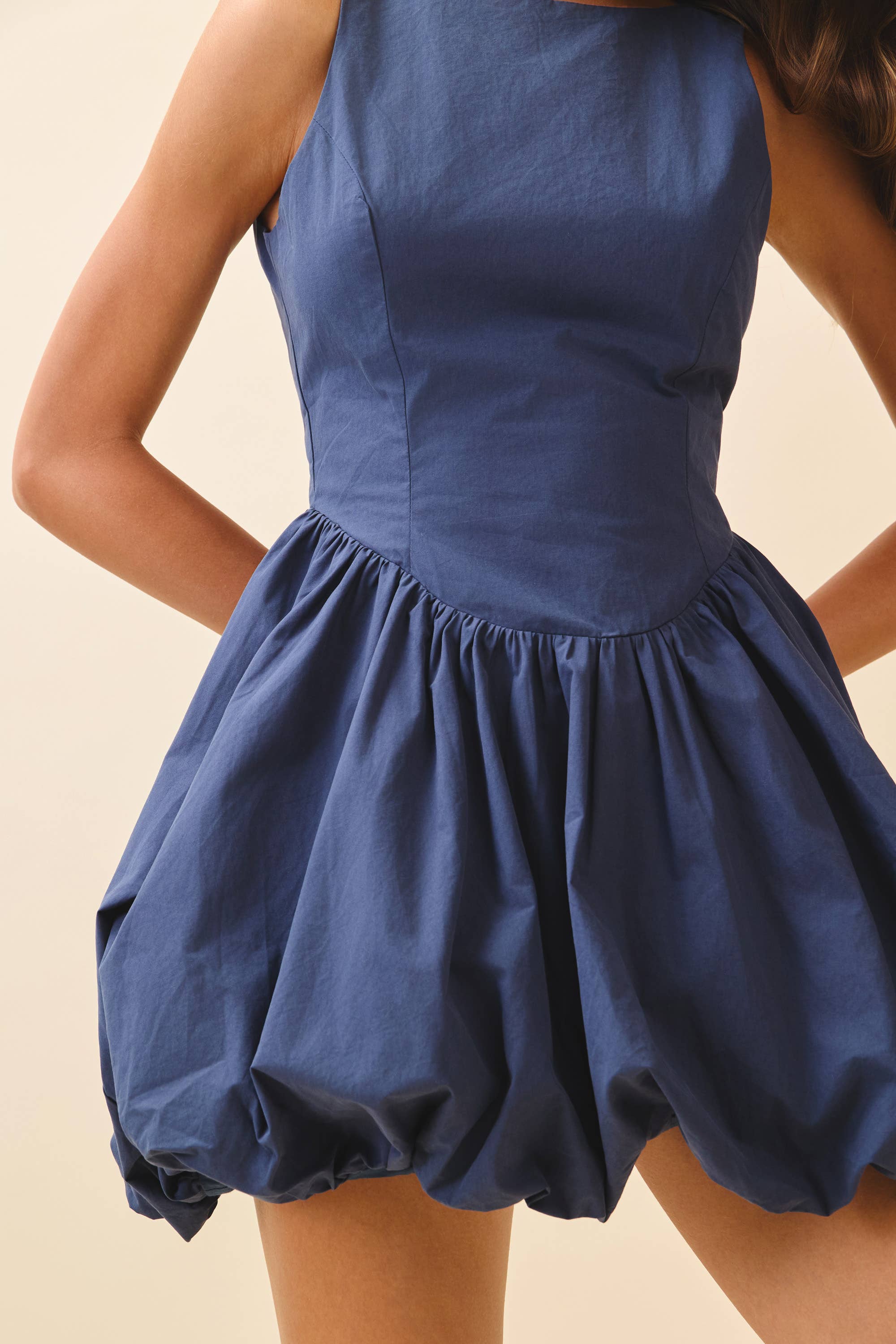 NAVY CD06025-Structured Bodice Bubble Hem Lace Up Mini Dress for wholesale on Faire3