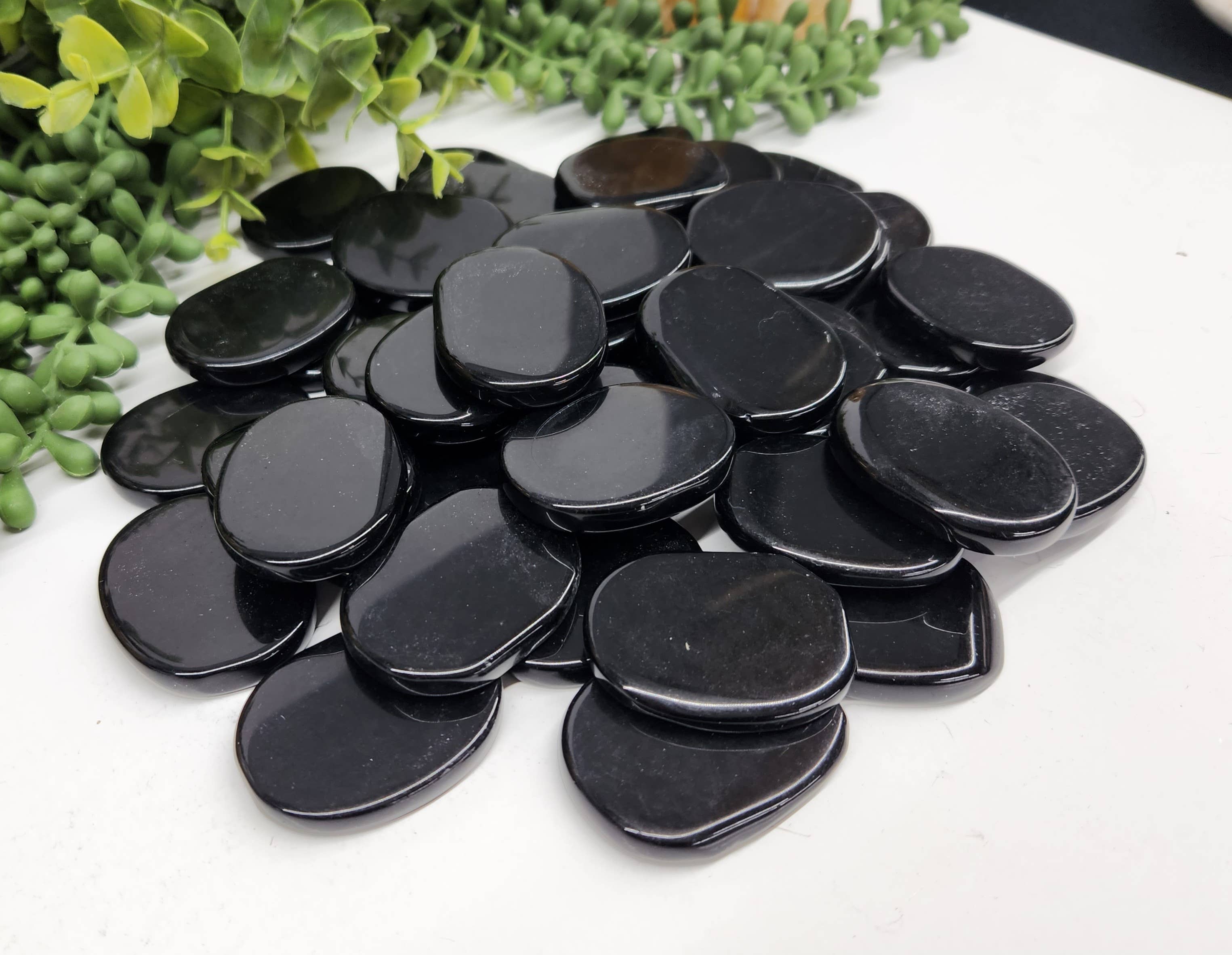 Meraki Gemstones - Wholesale Spiritual Stone/Crystal - Black Obsidian Flat Smooth Stones (0.5kg/1.1lbs)-45x35x7mm1