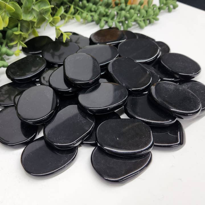 Meraki Gemstones - Wholesale Spiritual Stone/Crystal - Black Obsidian Flat Smooth Stones (0.5kg/1.1lbs)-45x35x7mm1
