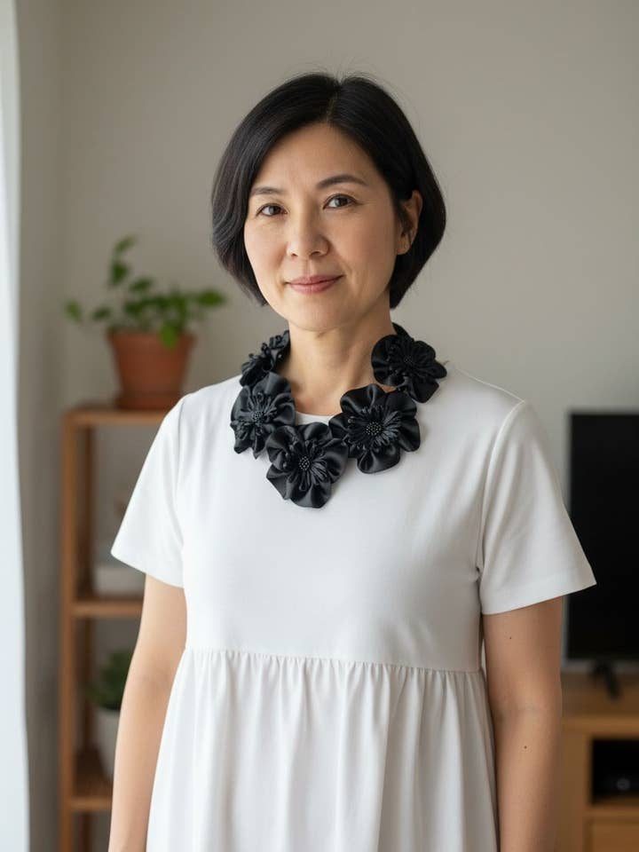 Poppy Flower Necklace | Handmade Recycled Fabric - Short for wholesale by Jianhui London