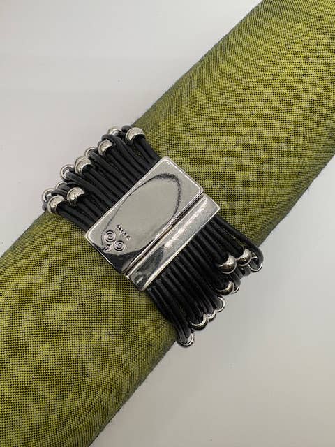 Trades by Haim Shahar - Wholesale Beaded Bracelet - Black Leather Wide Beaded Bracelet6