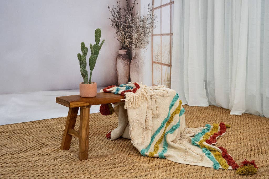 Glamthread – wholesale Throw blanket – Handwoven Cotton Throw Blanket - Boho Textured Design with Tassels5