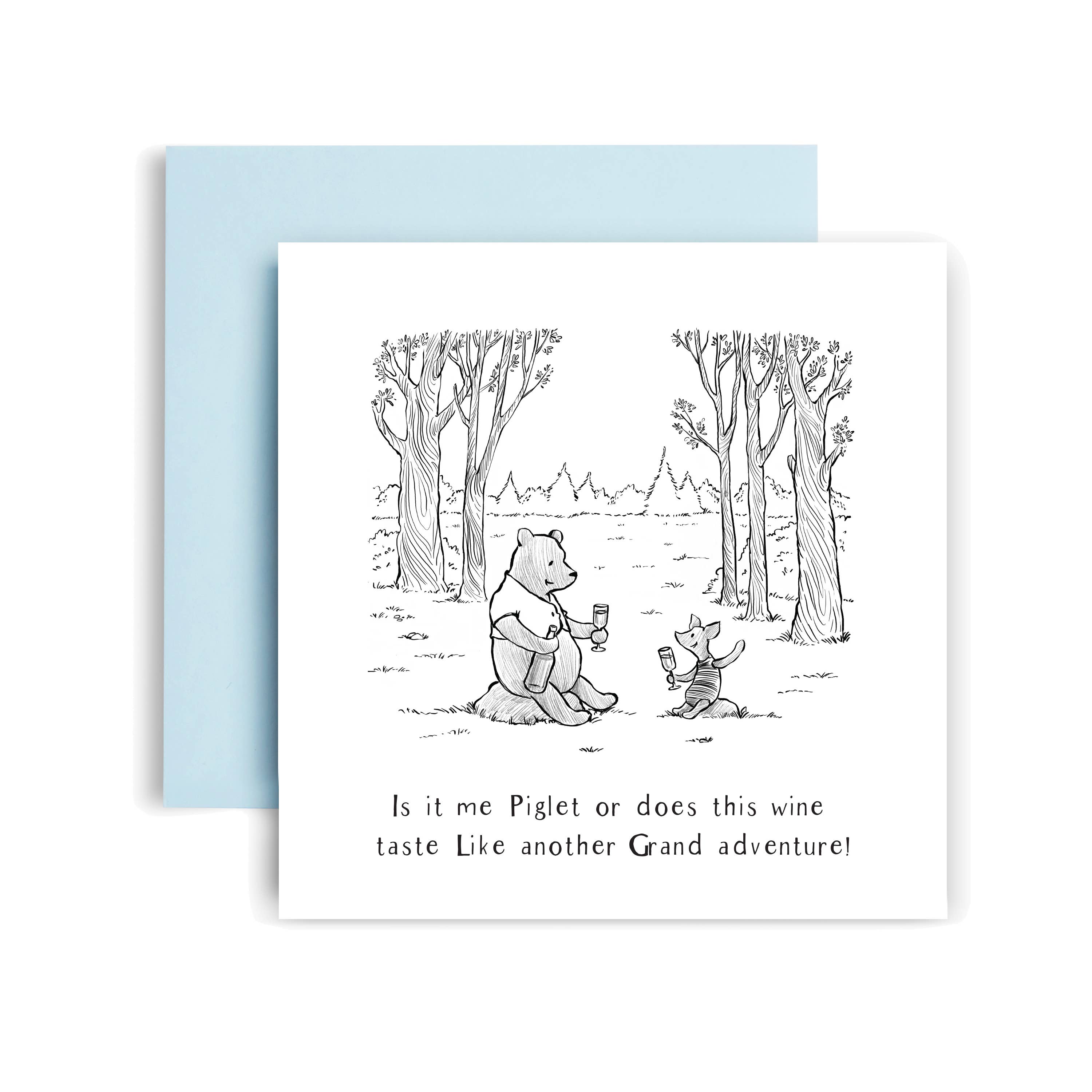 Huxters - Wholesale Birthday Card - Pooh Piglet Wine Adventure Card