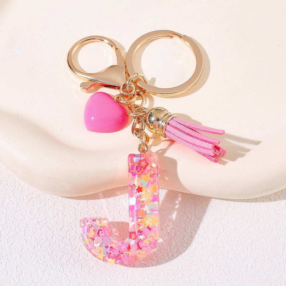 Mio Queena - Wholesale Keychain - Women's - Pink Sequin Star Resin Initials Charm Keychain Bag Ornaments9