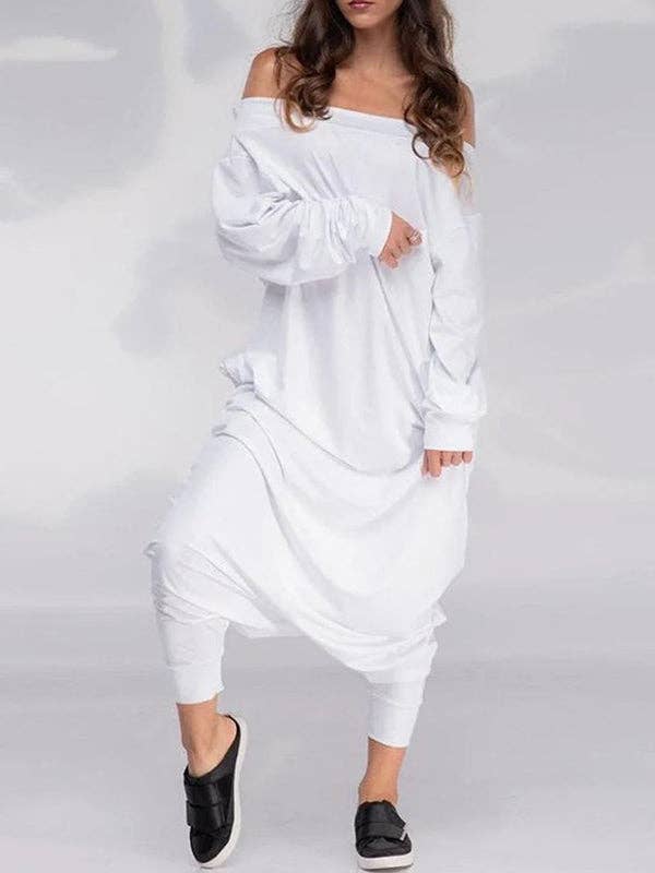 Plush Looks - Wholesale Jumpsuit - Women's - Simple Casual Loose Solid Color Off-The-Shoulder Jumpsuits1