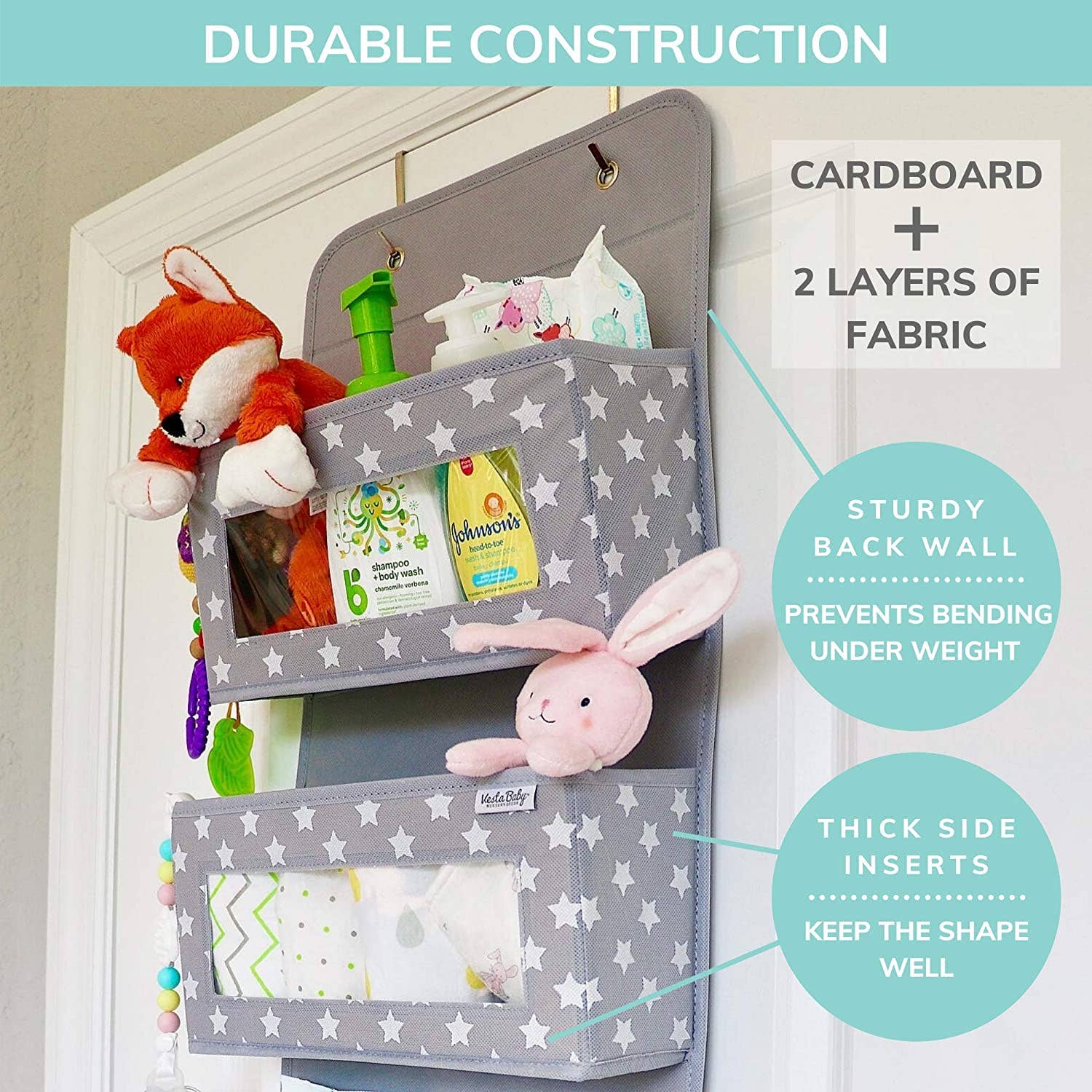 Vesta Baby - Wholesale Diaper Caddy - Baby - Baby Nursery Organizer Over the Door Hanging Storage - Grey6