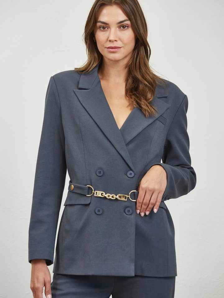 Double Breasted Belted Blazer Jacket for wholesale by Edit by Nine