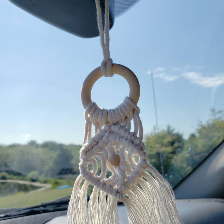Diffusing Macrame Diamond Car Charms for wholesale by Bellbottoms Macrame