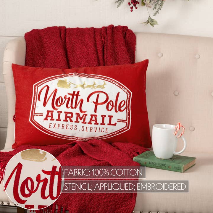 VHC Brands - Wholesale Throw/Decorative Pillow - North Pole Airmail Pillow 14x22