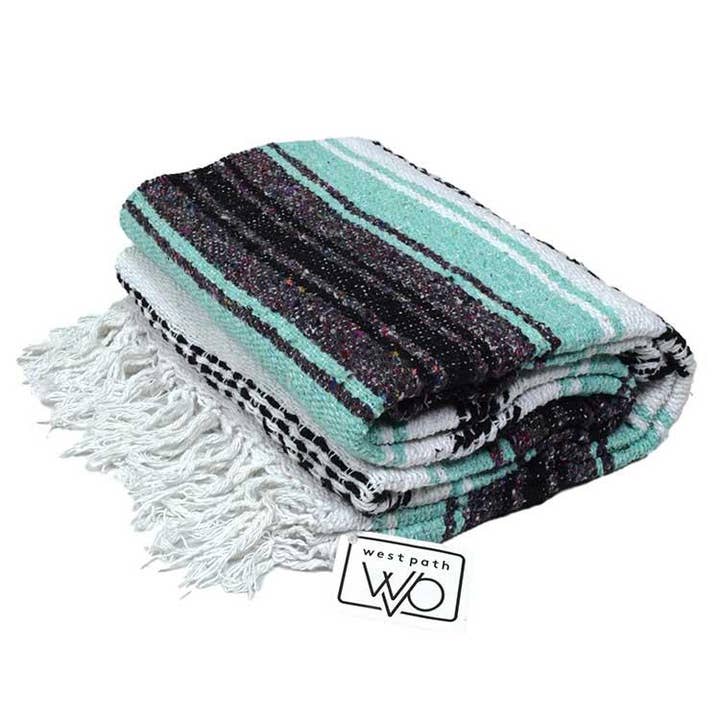West Path - Wholesale Yoga Blanket - Mint and Grey Mexican Falsa Yoga Blanket2