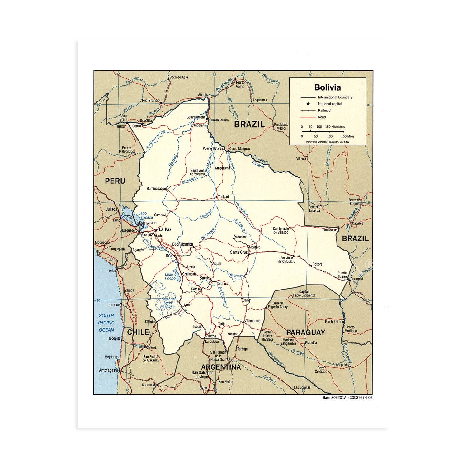 Historic Prints - Wholesale Map - 2006 Bolivia Map - Map of  Bolivia in South America - Map of Bolivia Showing Sucre Santa Cruz and La Paz Bolivia Wall Art Poster8