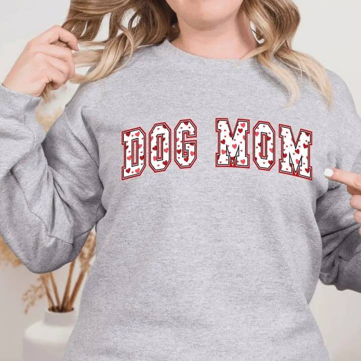 Dog Mom w/Hearts Crewneck Sweatshirt for wholesale by Uppercrufts, LLC