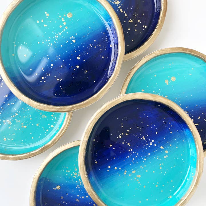 YFL Art & Decor - Wholesale Jewelry Dish - Blue Ombre with gold speckles - Ring Dish5