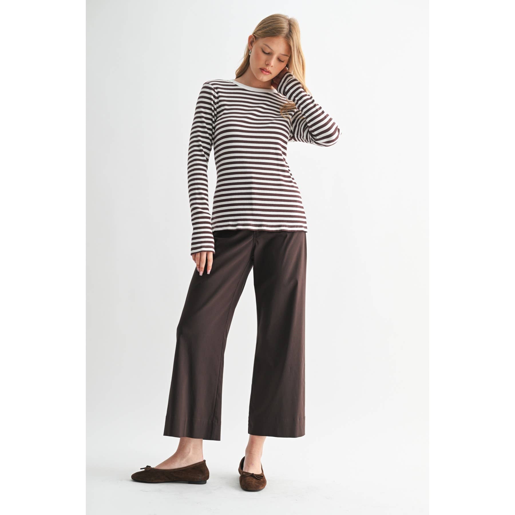 FUN2FUN – Top de malha - Mulher por atacado – TOP DE MALHA DE MANGA COMPRIDA A RISCAS28