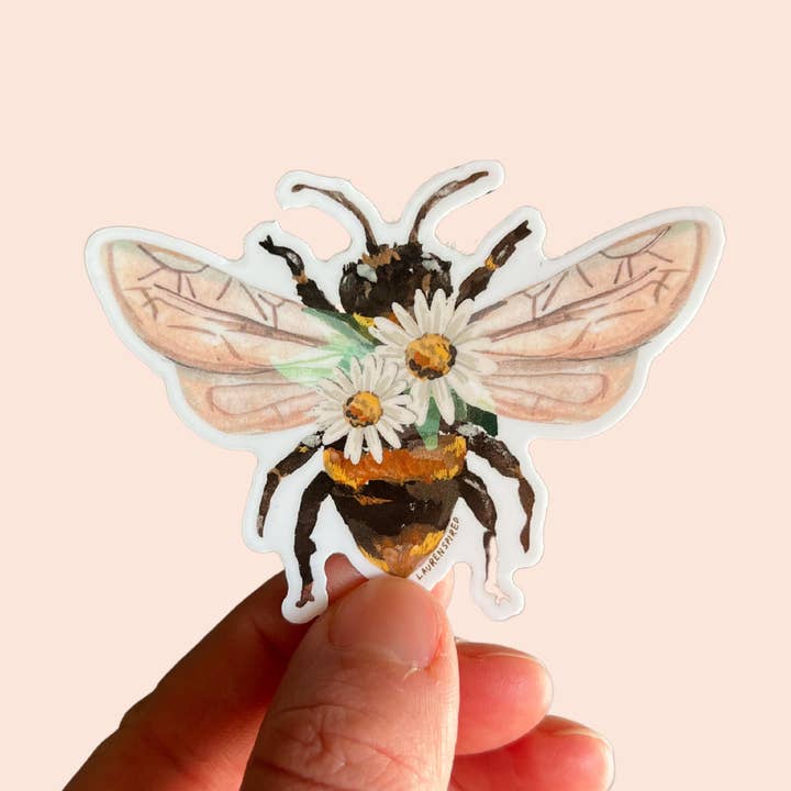 Daisy Bee Vinyl klistermärken, Bi med blommor, trädgård klistermärke för wholesale av Laurenspired