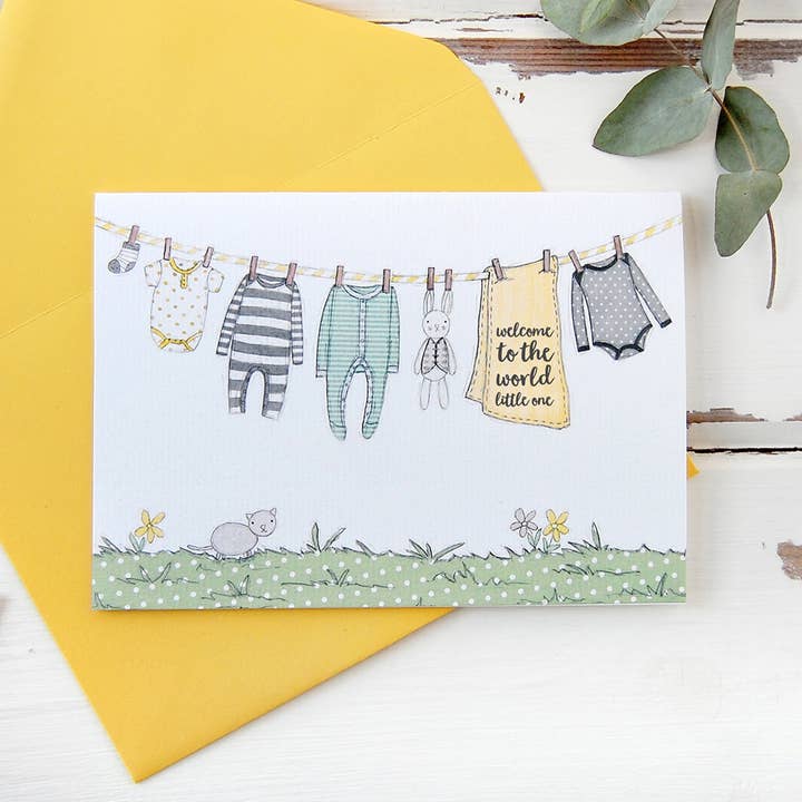 Nueva tarjeta de lavado amarillo y gris para bebé para venta al por mayor de Clara and Macy