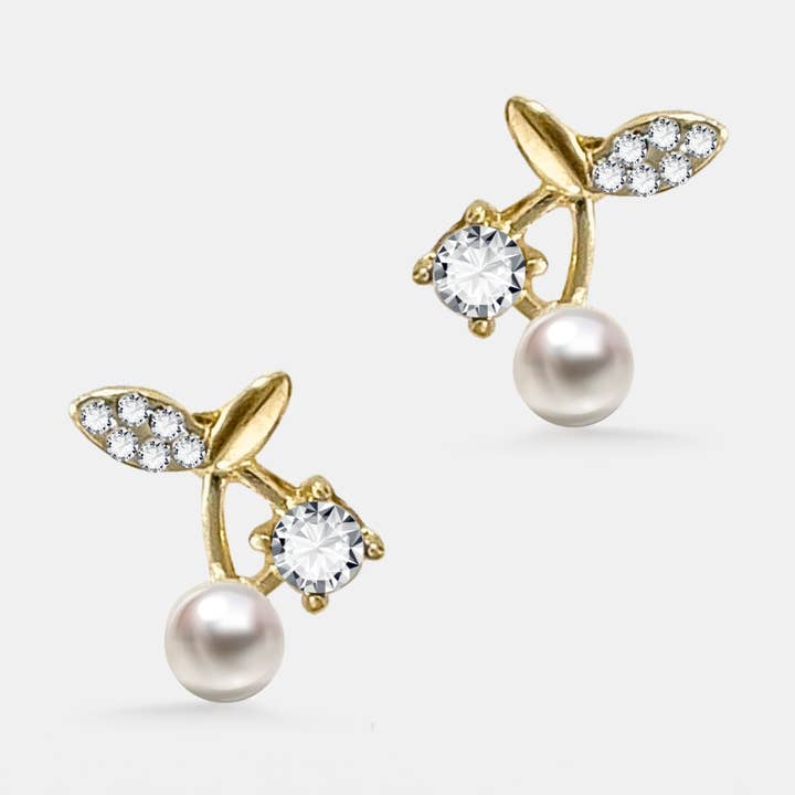 Dainty Pearl Cherry Stud Earrings in 925 Sterling Silver for wholesale by Perimade & Co. LLC