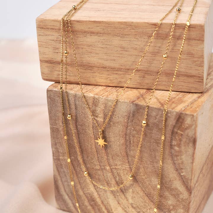 Victoire Collection - Wholesale Pendant/Charm Necklace - Fine triple row necklace, chains, star pendant2