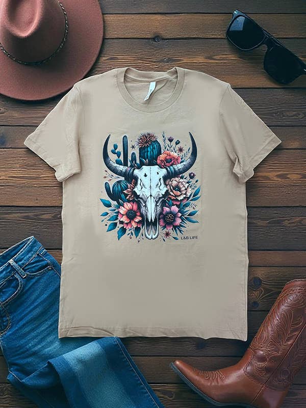 BC DTF FLORAL STEER TEES, TSHIRTS, T-SHIRTS, for wholesale by L&B Life