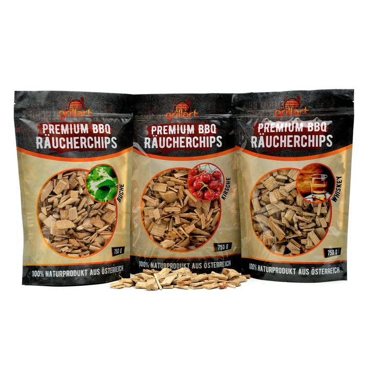 Set of 3 XL premium smoking chips mix - very smoky for wholesale by grillart®