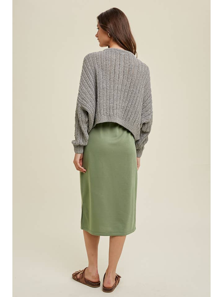 Wishlist Apparel - Wholesale Knit Sweater - Women's - BUTTON-UP RELAXED CROP CROCHET SWEATER / WL23-8435