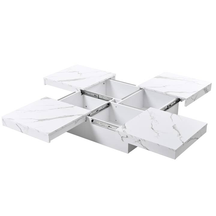 HomeRoots - Wholesale Coffee Table - 39" White Faux Marble Wood Square Coffee Table With Storage4