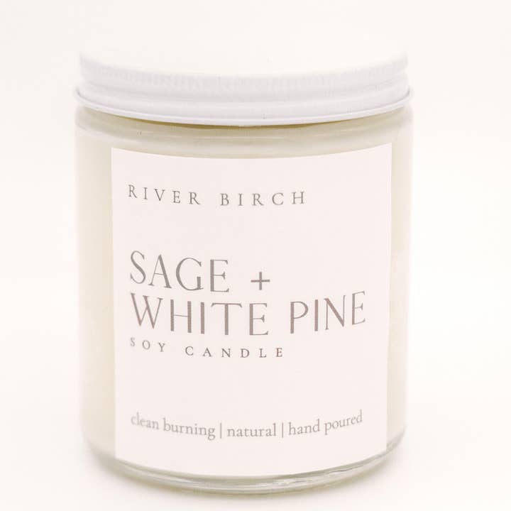 8.5oz Sage + White Pine Soy Candle - Clear Jar for wholesale by River Birch Candles