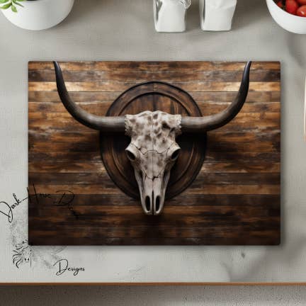 Tábua de Corte em Vidro - Crânio de Touro 3D Montado - Estilo Ocidental por atacado de Dark Horse Dream Designs LLC