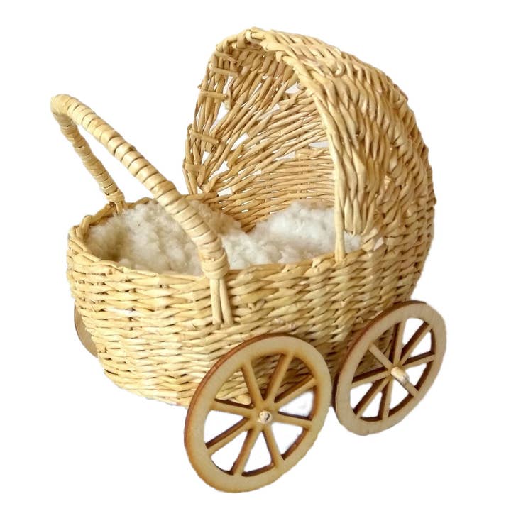 Lenasminiland - Wholesale Doll Accessory Kit - Kids - Miniature baby carriage, rattan look wicker doll stroller wi