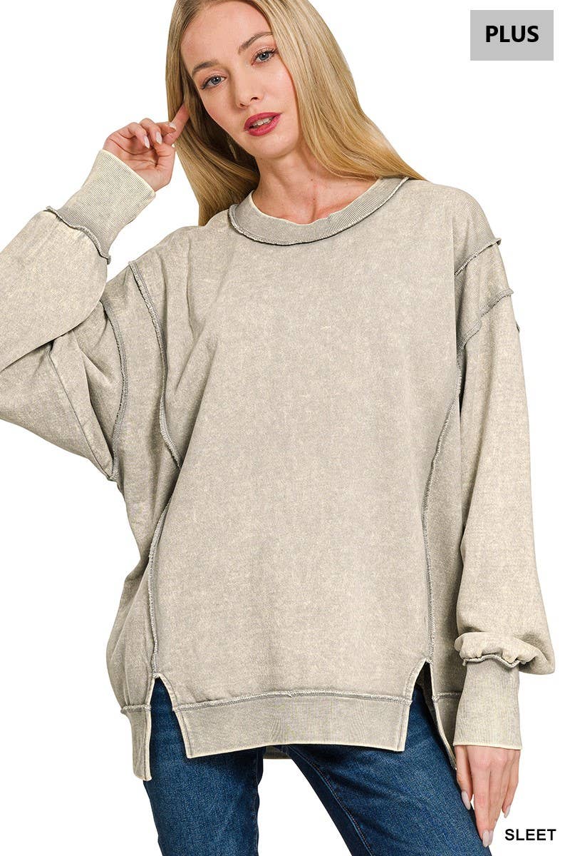 42POPS - Wholesale Sweatshirt - Women's - ,.SI-28084 Plus Acid Wash F/Terry Exposed Seam Sweatshirt13