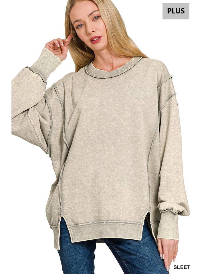 42POPS - Wholesale Sweatshirt - Women's - ,.SI-28084 Plus Acid Wash F/Terry Exposed Seam Sweatshirt13