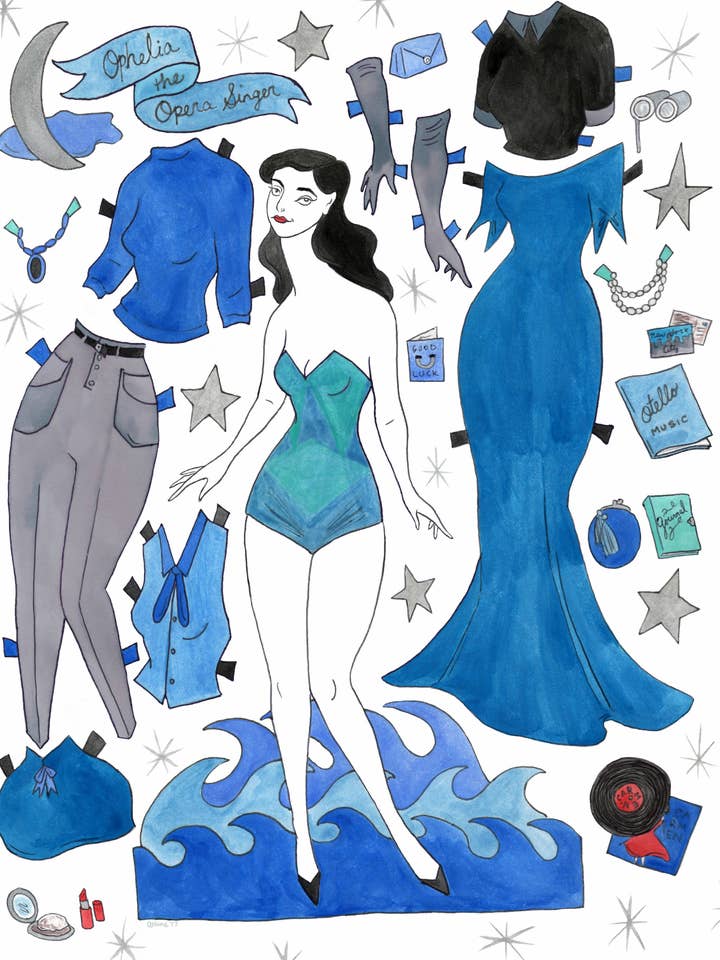 Ophelia of the Opera Paper Doll Signed Print for wholesale by Amanda Laurel Atkins Art + Illustration