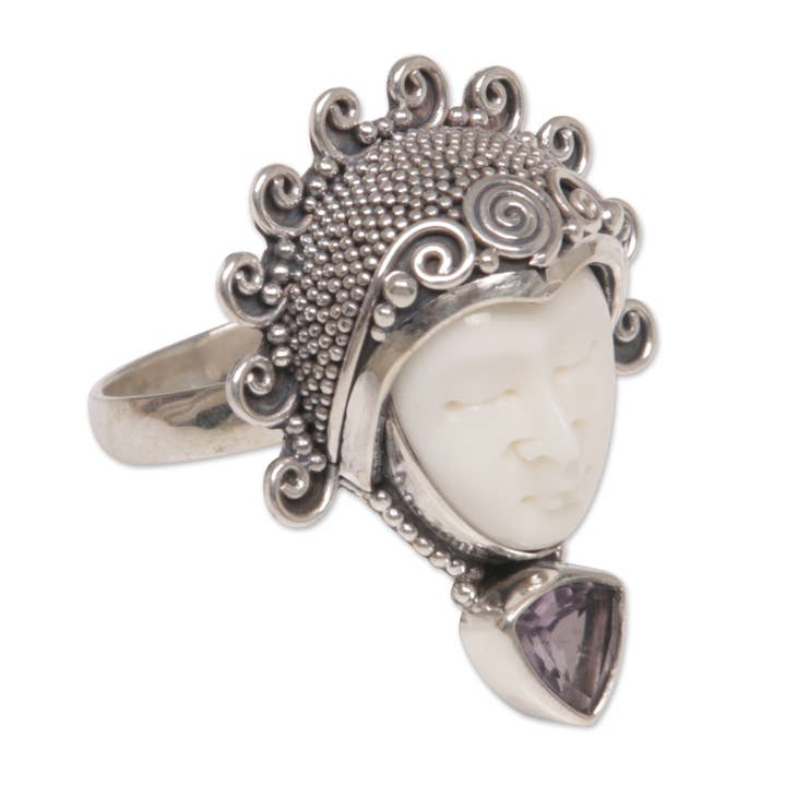 NOVICA - Wholesale Cocktail/Statement Ring - Saraswati Face In Purple Amethyst Cocktail Ring3