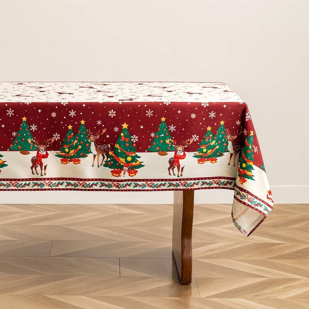 Fennco Styles - Wholesale Tablecloth - Christmas Trees and Deer Holiday Tablecloth 0