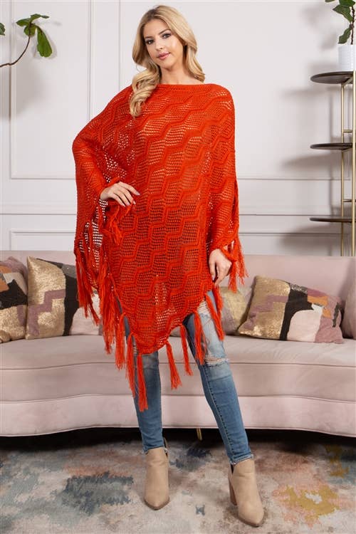 MYS Wholesale Inc - Wholesale Poncho - Women's - Knitted Net Wave Pattern Fringe Tassel Poncho26