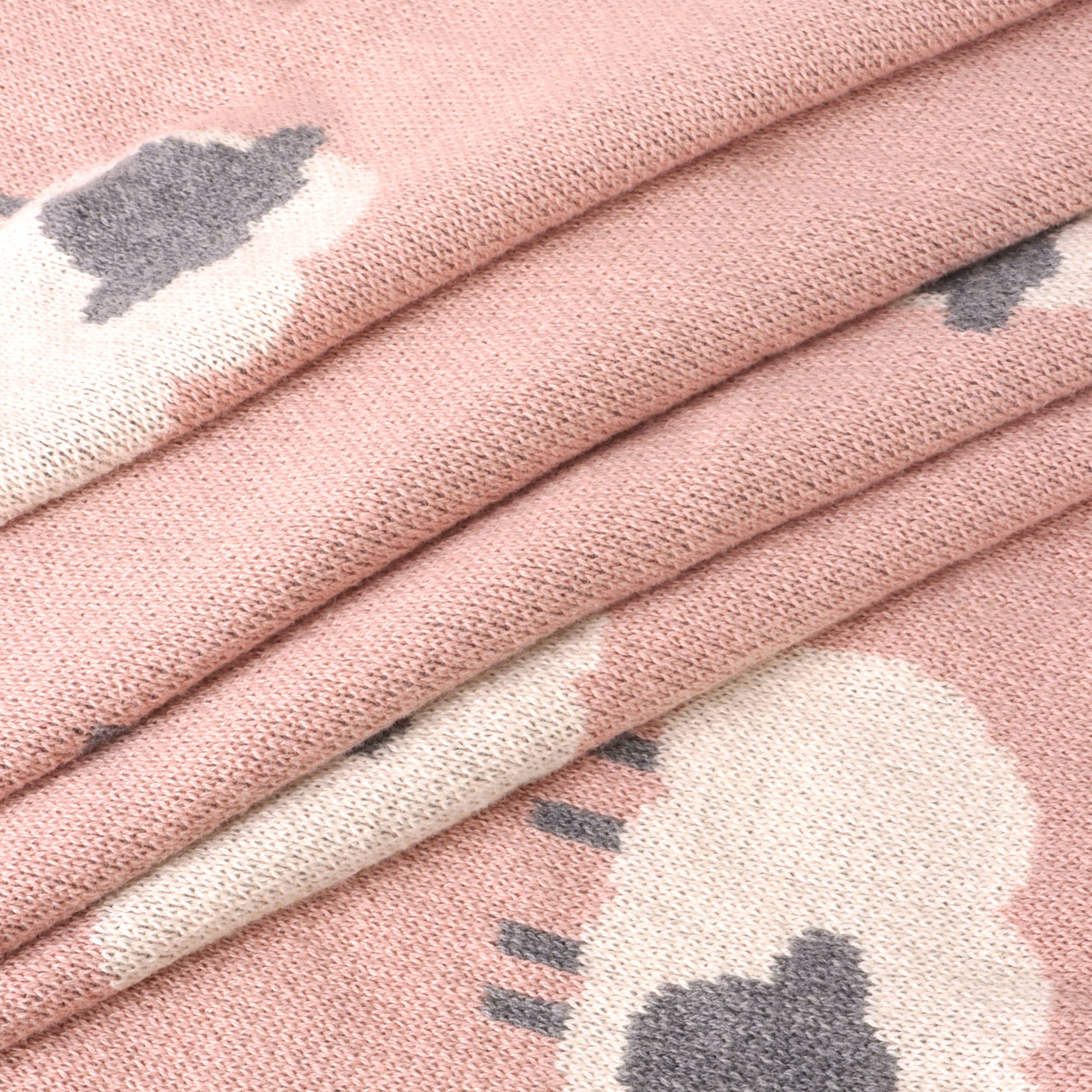 Rosewood Pink Wooly Lamb 3D - Organic Cotton Jacquard Knit Baby Blanket for wholesale on Faire4