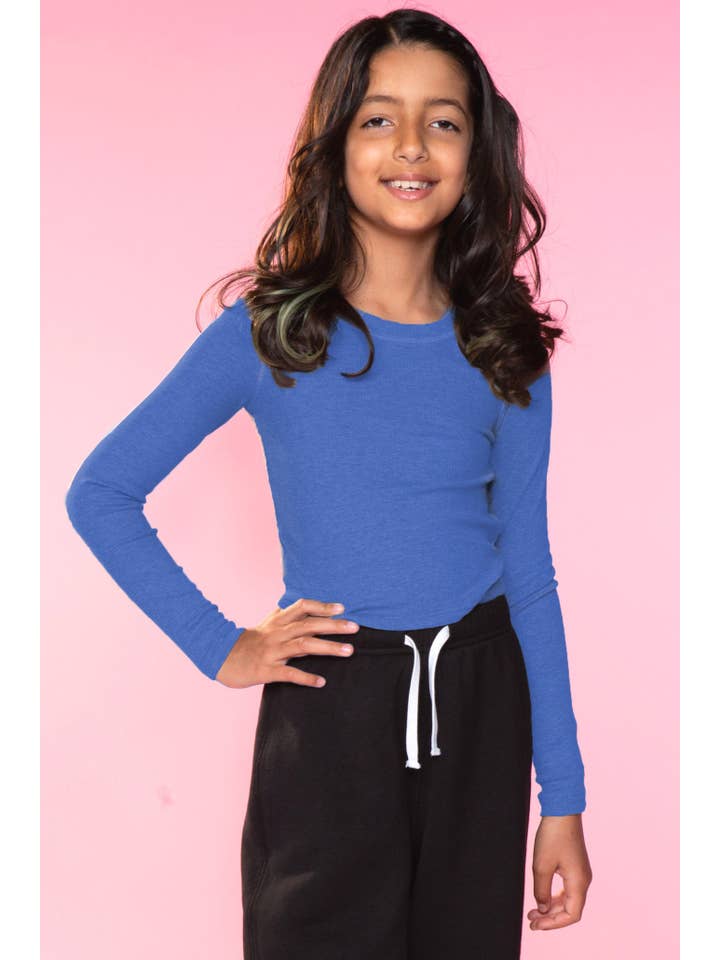 Ultra-Soft Ribbed Long Sleeve Fitted Tee - Blue Jean for wholesale on Faire