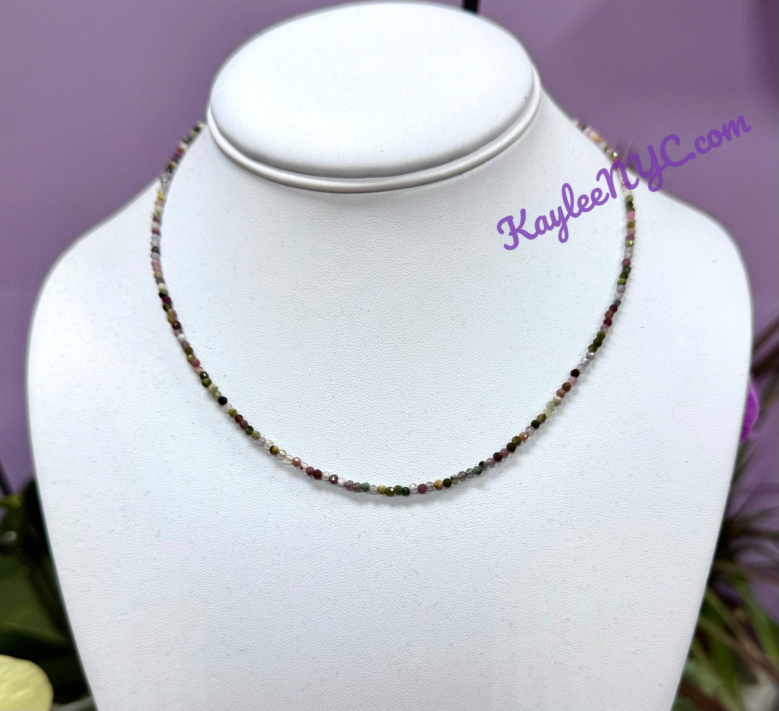 KayleeNYC - Wholesale Beaded/Pearl Necklace - 2mm Natural Rainbow Tourmaline Necklaces Crystals Healing4