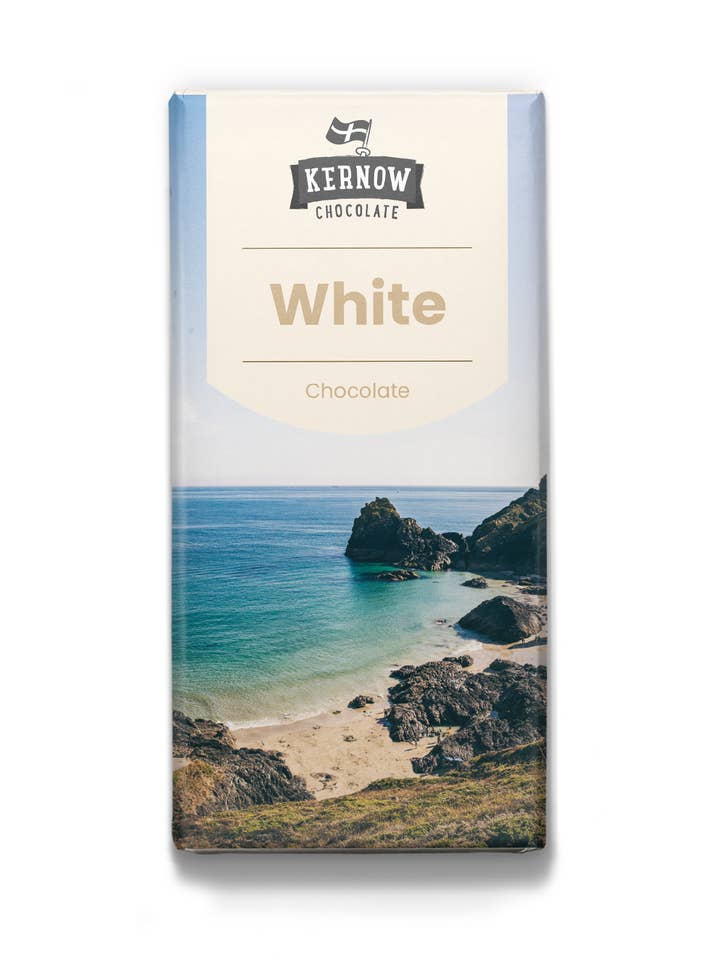 Kernow Chokolade 100g hvid chokoladebar for engroshandel hos Kernow Chocolate