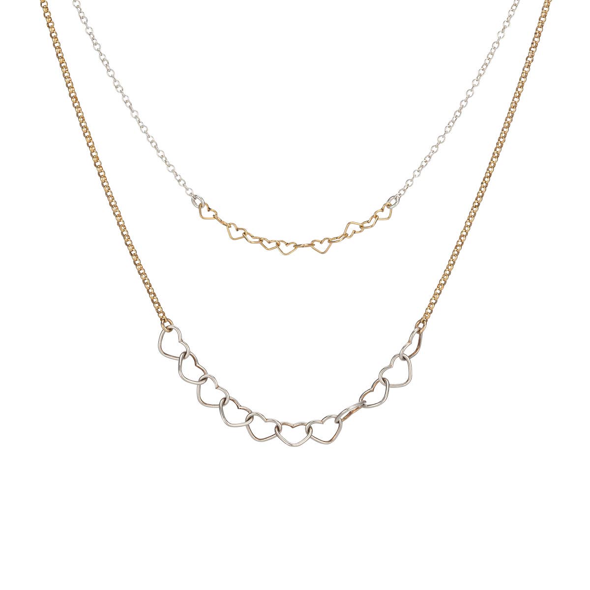 Freshie & Zero - Wholesale Link & Chain Necklace - Itsy Bitsy Linked Gold Hearts Sterling Silver Necklace2